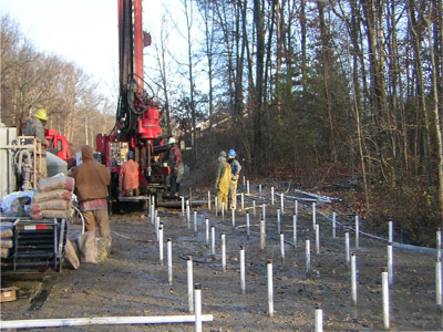 Piling and drilling rig on site